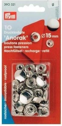 Immagine prodotto Prym Giacca a vento a pulsante, da ricaricare, argento 15 mm, tessera 10 pz.