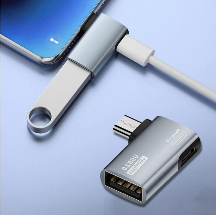 Produktbild PowerGuard MicroUSB zu USB 2.0 & Power-In Adapter 90 Grad Winkel links (male/female) (Micro USB, USB 2.0)