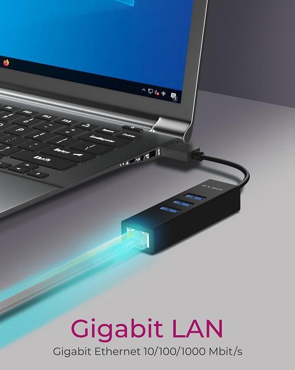 Actual product image Icy Box Hub IcyBox 4-Port IB-HUB1419-LAN USB 3.0 Hub & LAN Adapter (USB-C, 4 Ports)