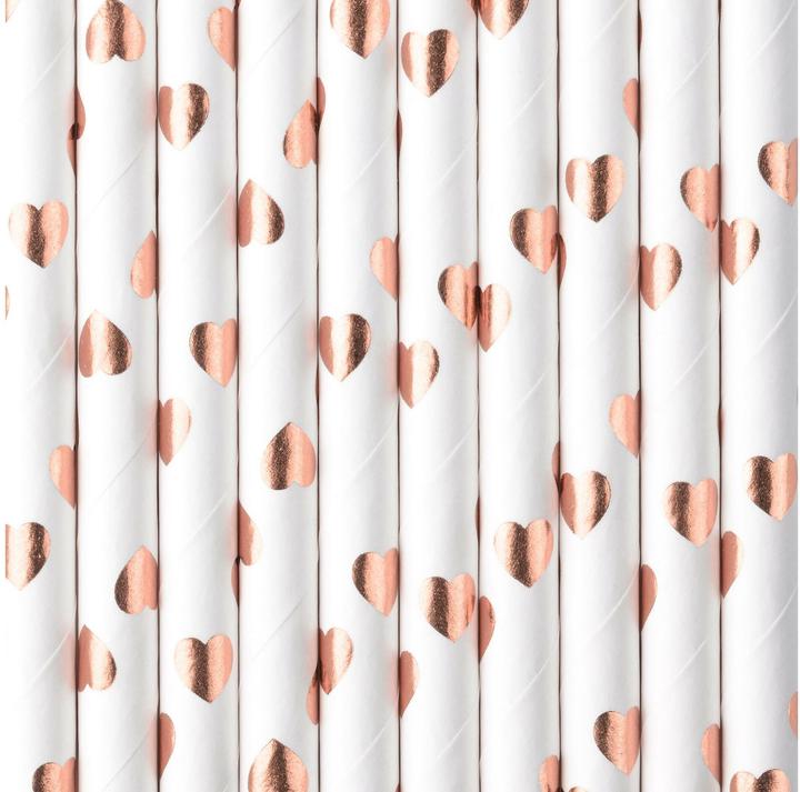 Immagine prodotto Partydeco Cannucce di carta - Cuori rosa-oro (10pz) (10 x)