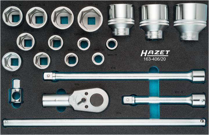 Actual product image HAZET Socket set 163-406/20 ∙ Square, hollow 20 mm (3/4 inch) ∙ Outside hexagon profile ∙ 19 ∙ 21 ∙…