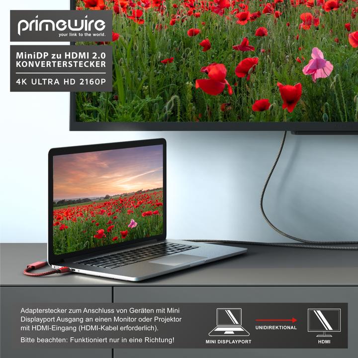 Produktbild Primewire 4K Mini Displayport zu Hdmi 2.0 Adapter, Mini DP Kabel, mDP Adapter, 4K@60Hz, Thunderbolt (0.15 m, HDMI)