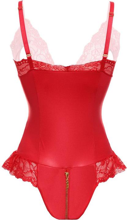 Actual product image Christine Le Duc Wetlook open crotch Body Christelle - Red (XL)