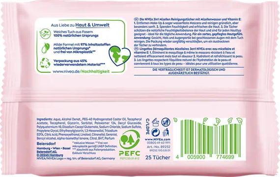 Image du produit NIVEA Lingettes nettoyantes micellaires 3en1 Multipack 6 x 25 pièces (Chiffons de nettoyage)