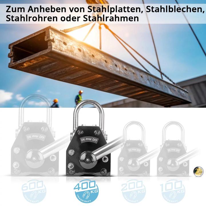 Actual product image Stahlwerk Lifting magnet with 400 kg 880 lbs load capacity 1280 kg 2821 lbs pulling force (400 kg)