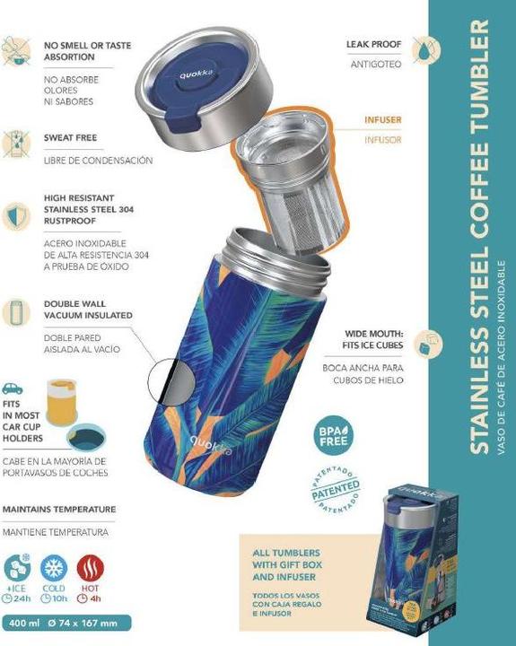 Image du produit Quokka Boost Coffee Tumbler - Tasse isotherme en acier inoxydable avec passoire à thé 400 ml (Exotic Pink) (0.40 l)