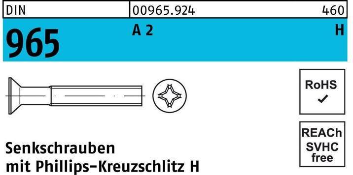 Produktbild Senkschraube DIN 965 Kreuzschlitz-PH M 5 x 25 -H A 2 (200 Schrauben pro Stück)