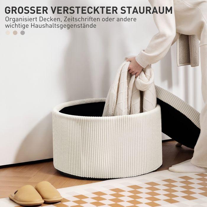 Image du produit Swisshandel24 Sitzhocker mit Stauraum Hocker mit Deckel, Runder Polsterhocker für Wohnzimmer