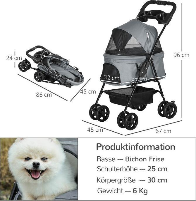 Produktbild Swisshandel24 Hundewagen Hundebuggy mit Klappfunktion Oxford Grau 67 x 45 x 96 cm (Hund, Faltbar)