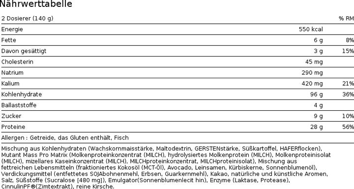 Nährwerte und Zutaten Mutant Mass (Vanille, 1 Stk., 2200 g)
