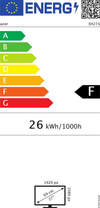 Label énergétique Acer EH273bix - 69cm 27in W 4ms 250nits VGA - écran plat (TFT/LCD) - 68,6 cm (1920 x 1080 pixels, 27")