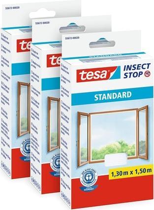 Produktbild tesa 3x Insektenschutz STANDARD für Fenster, mit Klettband, ohne Bohren (130 x 150 cm)