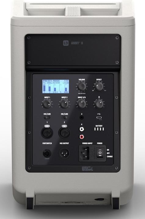 Produktbild LD Systems ANNY® 8 G - Tragbarer Bluetooth® PA-Lautsprecher mit Akku und Mixer, Urban Grey (Aktiv, 1x 80 W)