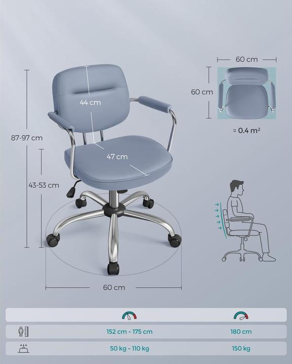 Actual product image Songmics Office chair with upholstered backrest and armrests, blue