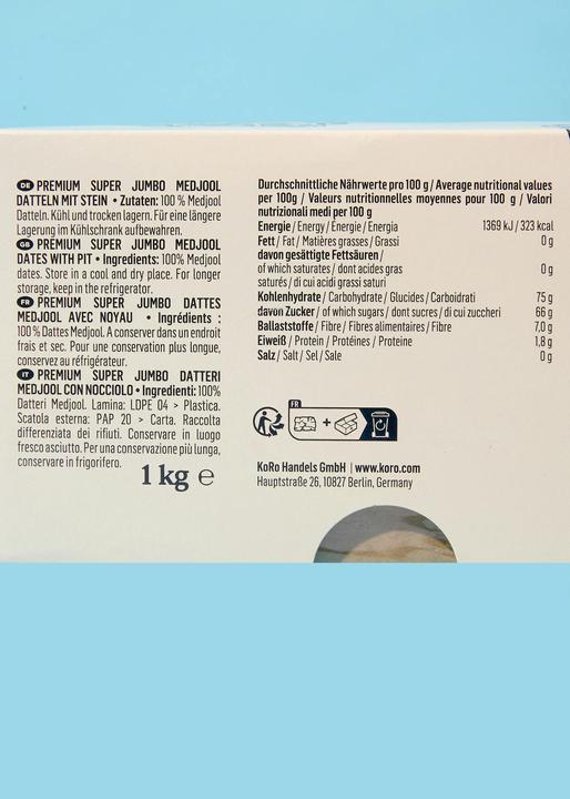 Actual product image KoRo Premium Super Jumbo Medjool Datteln mit Stein (1000 g)