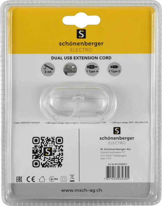 Produktbild Schönenberger Steckdosenleiste (2 x, USB-A, USB-C, 3 m)