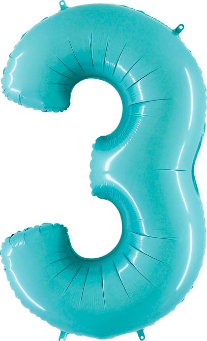 Actual product image Grabo Foil balloon blue pastel 100 cm, number "3"