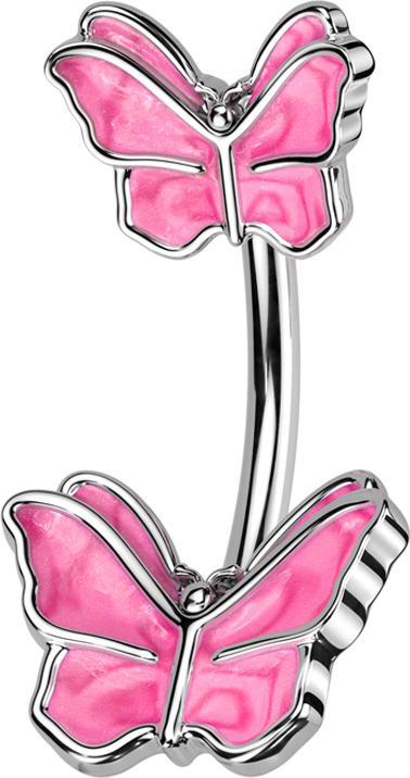 Immagine prodotto Star Piercing Banana argento con due farfalle rosa (Ottone, Acciaio chirurgico 316L)