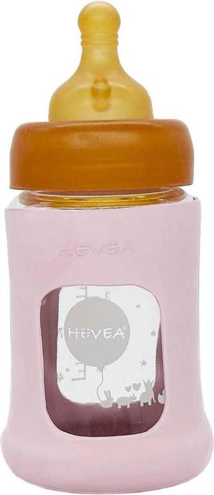 Hevea Babyfläschchen aus Glas m. Kautschukmantel / weiter Hals (150 ml) / Powder Pink (150 ml)