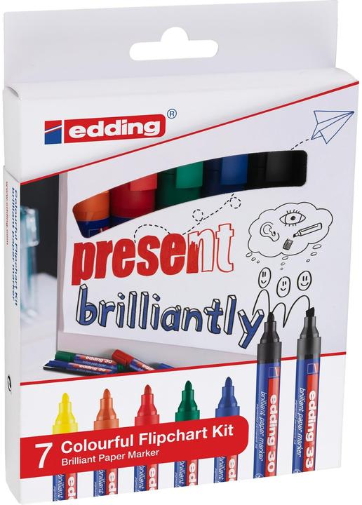 Immagine prodotto Edding Pennarello per lavagna a fogli mobili (Verde, Rosso, Giallo, Nero, Arancia, Blu, 3 mm, 7 x)