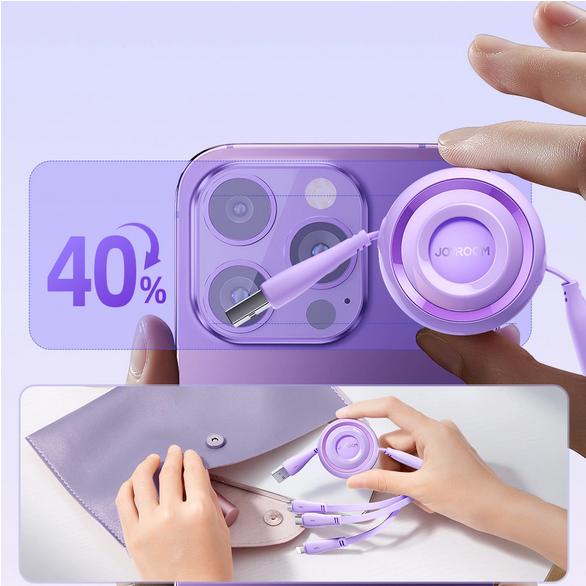 Actual product image Joyroom S-A40 Colorful Series 3in1 retractable cable USB-A to USB-C / Lightning / microUSB 1m - blue (1 m)