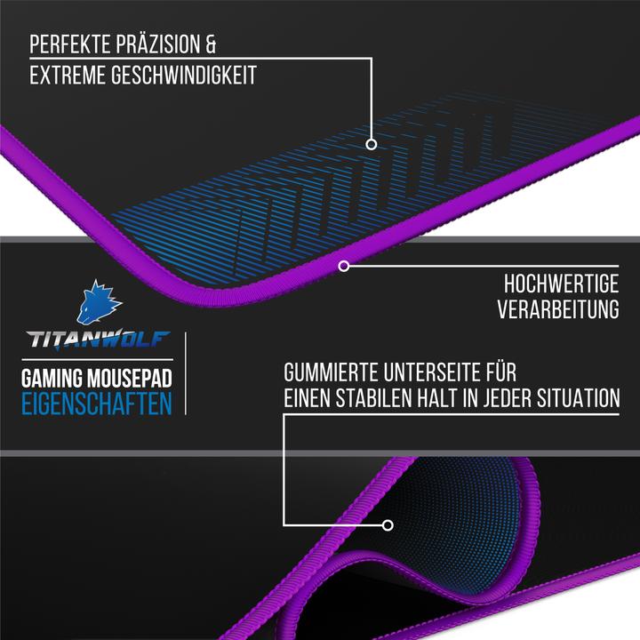 Produktbild CSL Gaming Mauspad, XXL Speed Gaming Mausmatte, Mousepad Extragrosse Fläche von 900 x 400mm, Symbol lila (XXL)