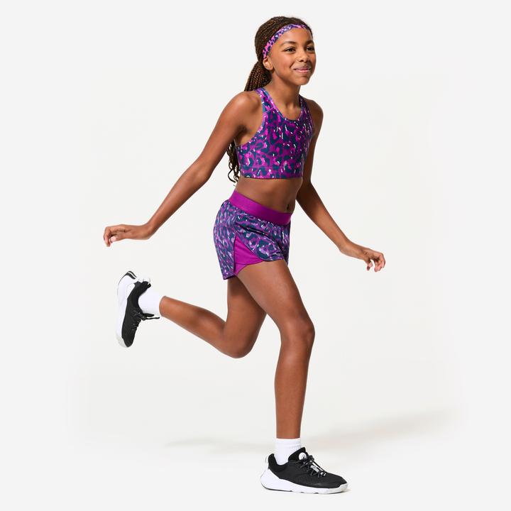 Image du produit Decathlon Brassière de sport respirante fille, imprimé léopard violet (8, 9, 10)