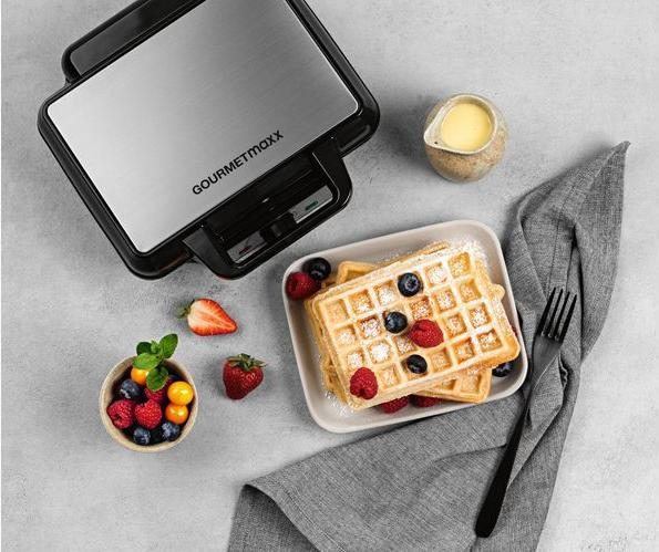Actual product image Gourmetmaxx Waffeleisen Schwarz/Silber, Leistung: 1000 W, Anzahl pro