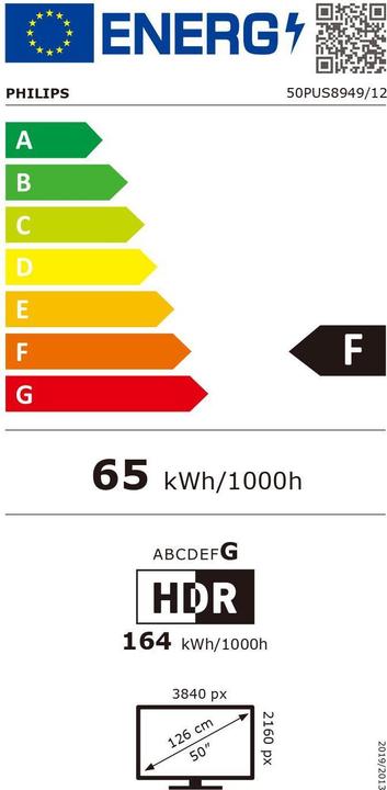Label énergétique Philips 50PUS8949/12 TV (50") 4K Ultra HD Smart TV Wi-Fi Anthracite, Grey (50", LED, 4K)