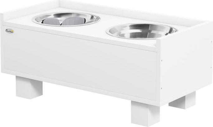 Produktbild Swisshandel24 Hundenapf erhöht, Höhenverstellbar Futternapf für Hunde mit Stauraum, Weiss (1 l)