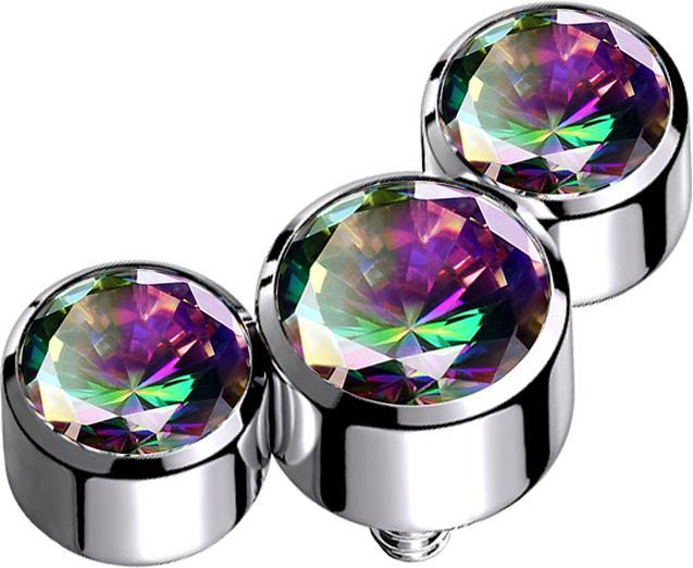 Produktbild Star Piercing Dermal Anchor silber drei Kristalle dunkel multicolor (Titan G23, ohne Messing)