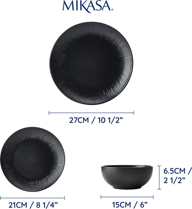 Produktbild Mikasa Jardin Midnight 12-Piece Stoneware Dinner Set, Black (12 Stück)