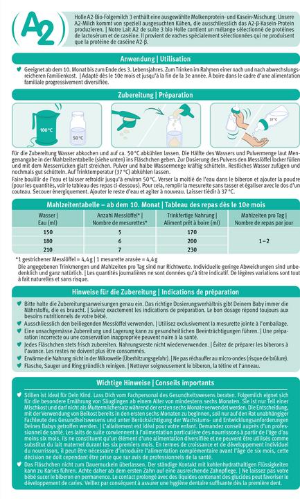 Valeurs nutritives et ingrédients Holle A2 Lait de suite bio 3 boîte de 400 g (400 g, à partir de 10 m.)