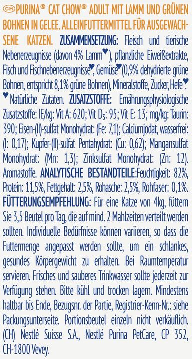 Produktbild Purina Cat Chow Lamm Grüne Bohnen - Nassfutter für Katzen - 10x85 g (Senior, 10 Stk., 850 g)