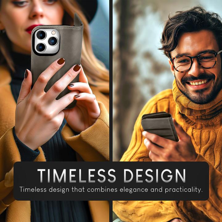 Productafbeelding Nalia Echt lederen flip-case hoes met magnetische sluiting (Apple iPhone 15 Pro Max)