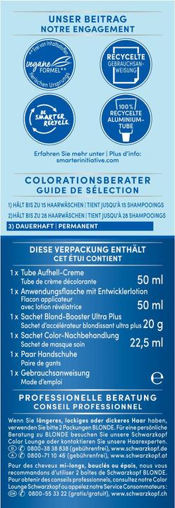 Actual product image Schwarzkopf Blonde Hair Coloration Ultra Brightener L1+ Blonde (L1 Extreme Brightener)