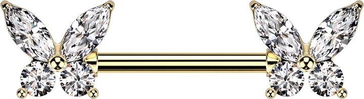 Produktbild Star Piercing Barbell vergoldet Schmetterling Kristallflügel silber (Chirurgenstahl 316L, Messing)