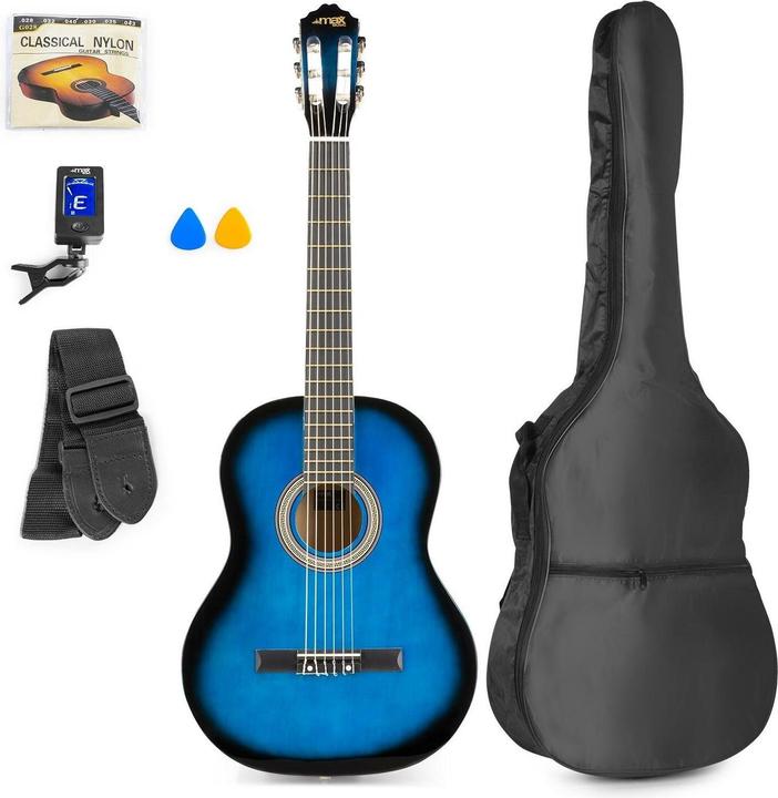 Max Konzertgitarre SoloArt Set Blau (Akustik Gitarren Set, Holz)