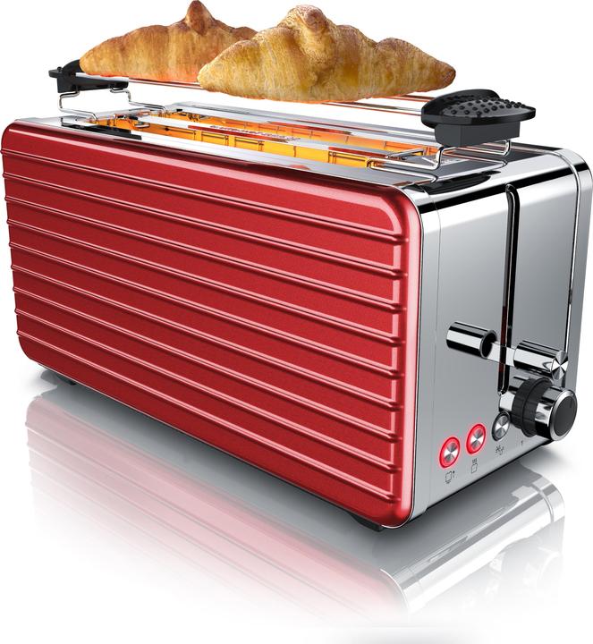 Produktbild Arendo Toaster Langschlitz für 4 Scheiben, 1500 W, Edelstahl, Brötchenaufsatz, DESAYUNO (EU-Stecker)