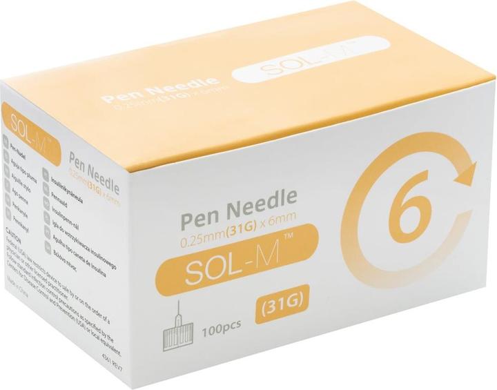 Produktbild Sol-m Pen Nadel 31G 0.25mmx6mm 100 Stk (Pen Nadeln + Einmalkanülen)