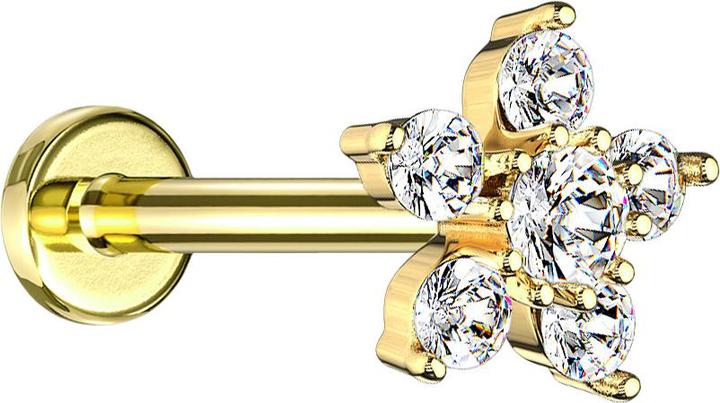 Produktbild Star Piercing Micro Labret Innengewinde 14k vergoldet Blume Kristall silber (Messing, Chirurgenstahl 316L)
