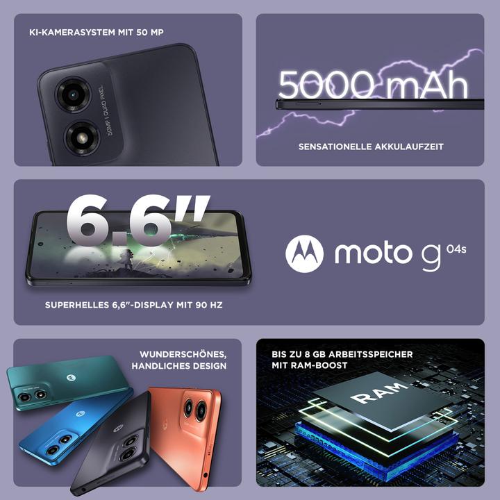 Image du produit Motorola moto g04s (64 Go, Concord Black, 6.60", Double SIM, 50 Mpx, 4G)