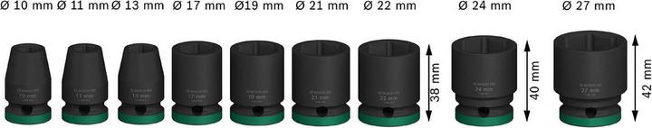 Actual product image Bosch Professional Zubehör PRO Impact socket set, 1/2", standard, 9 pcs. (10 mm, 11 mm, 13 mm, 17 mm, 19 mm, 21 mm, 22 mm, 24 mm, 27 mm)