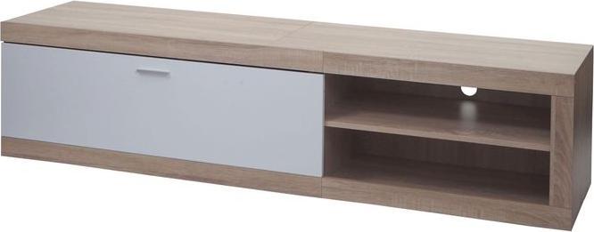 Actual product image Mendler TV rack HWC-L33, wood 43x180x41cm storage compartment, oak look, white (43 x 180 x 41 cm)