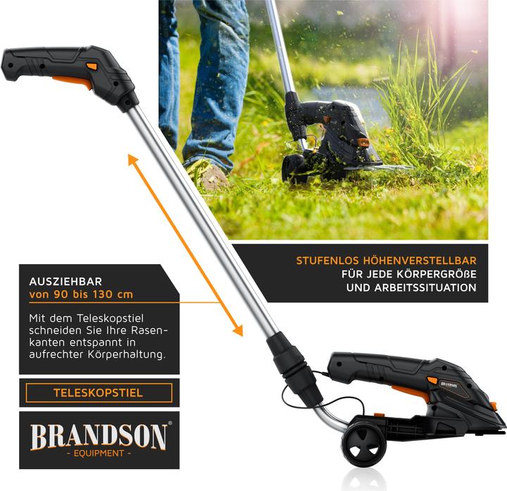 Actual product image Brandson Cordless grass shears, electric garden shrub shears, telescopic pole 90-130 cm with wheels, lawn (Cordless hedgecutters)