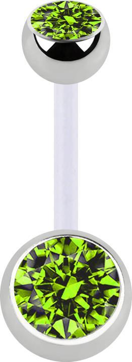 Produktbild Star Piercing Banane transparent mit zwei Kugeln silber Kristall hellgrün (Chirurgenstahl 316L, Bioflex, ohne Messing)