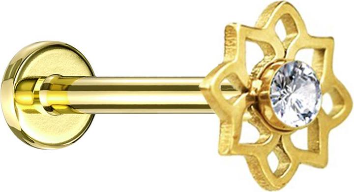 Immagine prodotto Star Piercing Micro Labret Innengewinde vergoldet Blume Kristall silber (Acciaio chirurgico 316L, senza ottone)