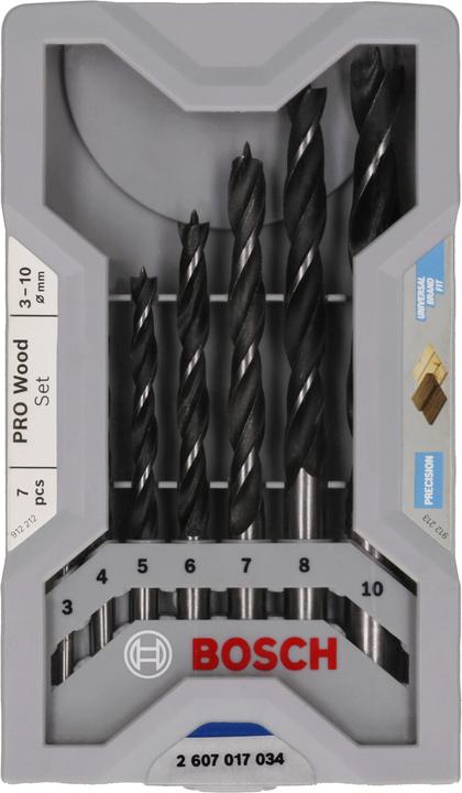 Actual product image Bosch Professional Zubehör PRO Wood twist drill set. 7 pcs. (4 mm, 3 mm, 5 mm, 6 mm, 7 mm, 8 mm, 10 mm)