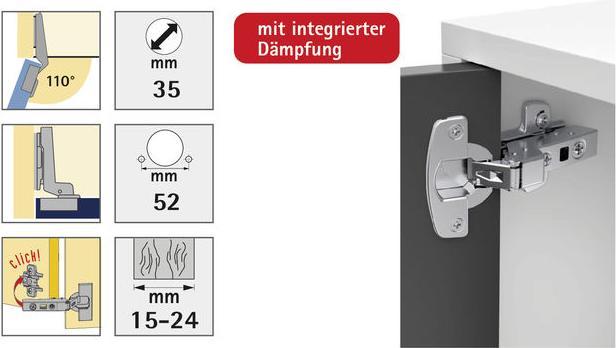 Actual product image Hettich Sensys Topfscharnier mit integrierter Dmpfung, innenliegend 35 mm, 2 Stck