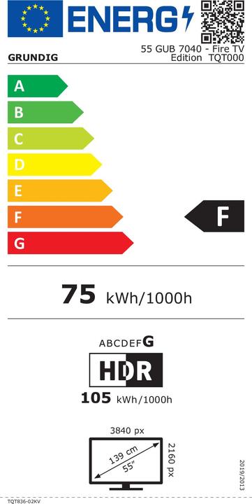 Energielabel Grundig 55 GUB 7040 Fire TV (55", LCD, 4K)